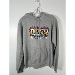 Thrasher Magazine Hoodie Gray Skull Flame Graphic Skate Streetwear Mens Medium